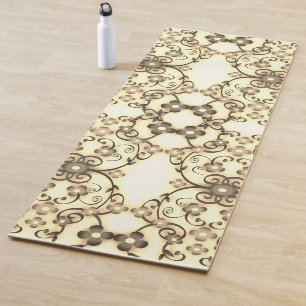 Lacy Look of Flowers Golden Sepia Yoga Mat