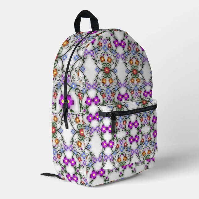 Lacy Look of Flowers Pink Printed Backpack (Back Corner Left)