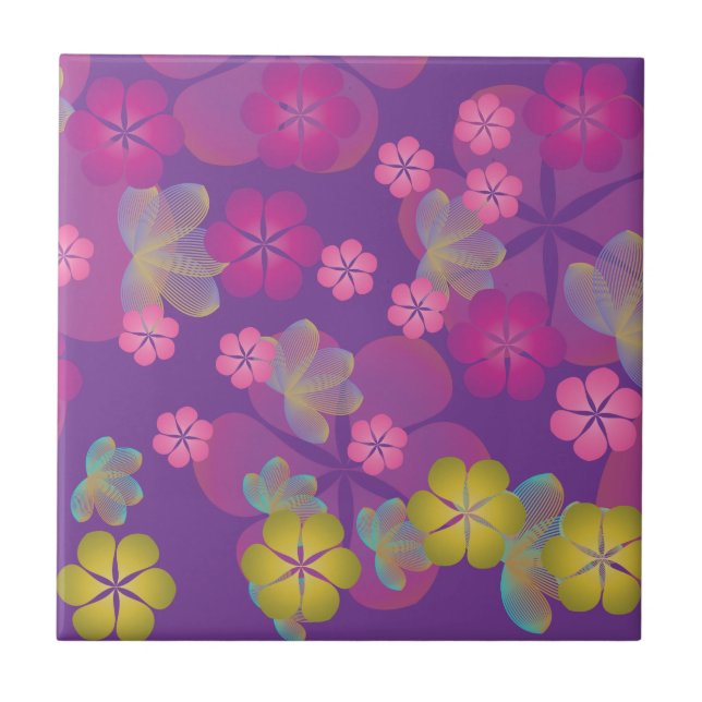 Lacy Lotus Purple Ceramic Tile (Front)