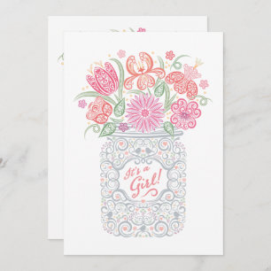 Lacy Mason Jar Baby Shower It's a Girl Invitation