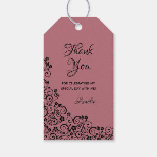 Lacy Quinceañera Dusty Pink and Black Gift Tags