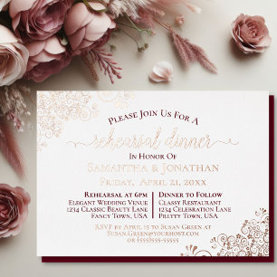 Lacy Rose Gold & Burgundy Wedding Rehearsal Dinner