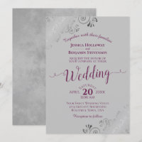 Lacy Silver Elegant Cassis Purple on Gray Wedding