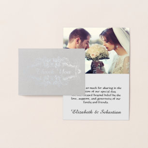 Lacy SIlver Filigree Elegant Wedding Thank You Foil Card