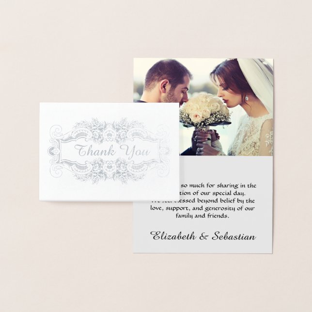 Lacy SIlver Filigree Elegant Wedding Thank You Foil Card (Display)
