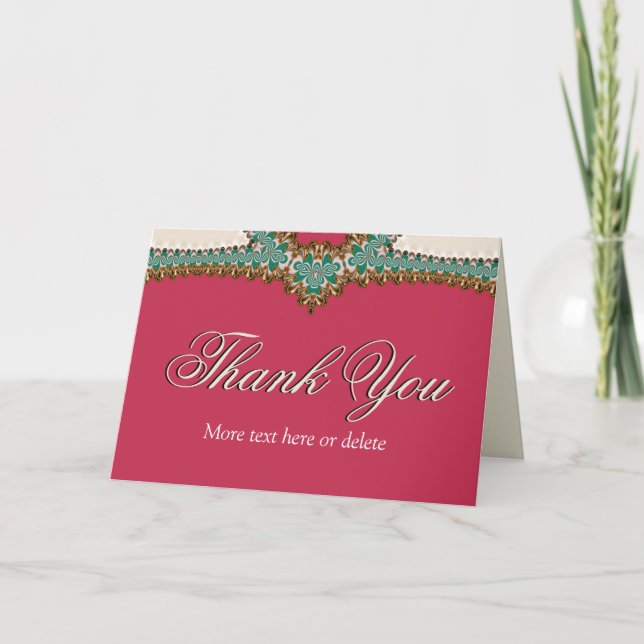 Lacy Teal Gold Pink | Unique Thank You Card (Front)