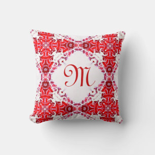 Lacy Tribal Batik Monogram Red White Cushion