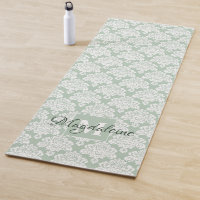 Lacy White Damask on Sage Green Monogram & Name