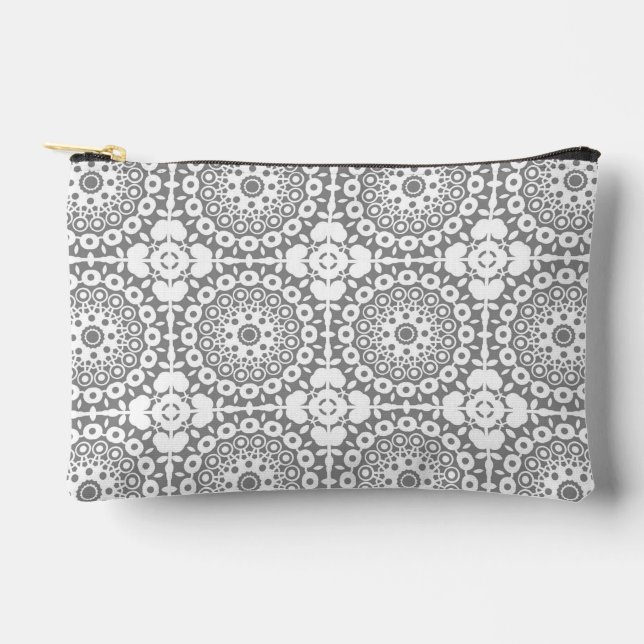 Lacy white squares on a light grey background accessory pouch (Front)