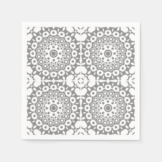 Lacy white squares on a light grey background napkin (Front)
