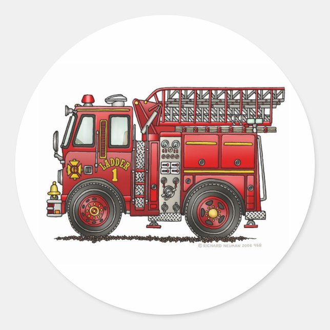 Ladder Fire Truck Firefighter Classic Round Sticker (Front)