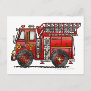 Ladder Fire Truck Firefighter Postcard