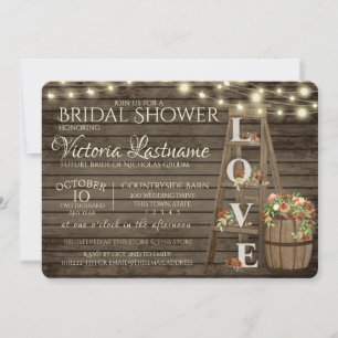 Ladder Wine Barrel and Roses Rustic Bridal Shower Invitation