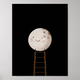 Ladder With Fairy Lights To The Moon Nursery Poster