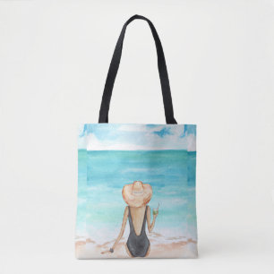 ladie on the beach tote bag