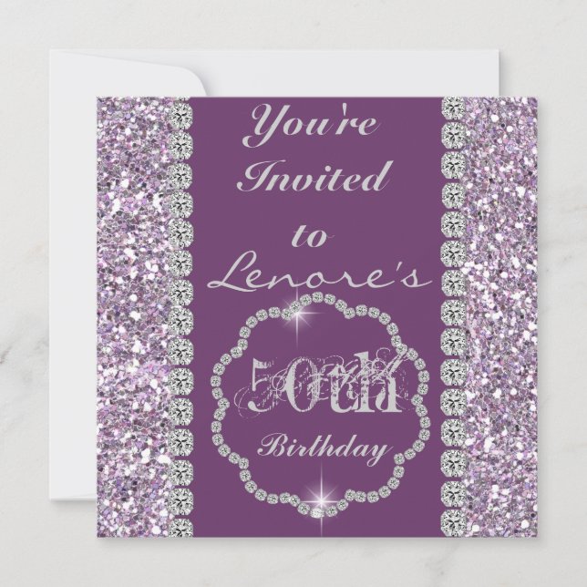 Ladies 50th Birthday Party Invitation in PURPLE (Front)