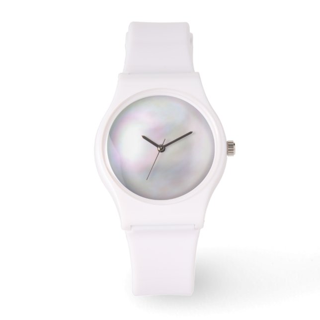 Ladies ALL White Silicone eWatch W/Faux Pearl Face Watch (Front)