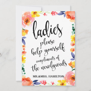 Ladies Bathroom Basket Affordable Boho Floral Sign