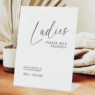 Ladies Bathroom Basket Minimal Wedding Reception Pedestal Sign