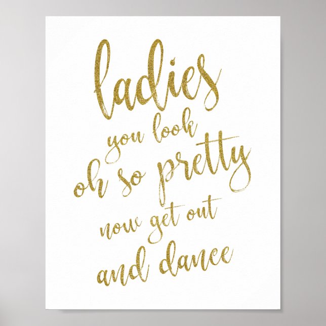 Ladies Bathroom Gold Glitter 8x10 Wedding Sign (Front)