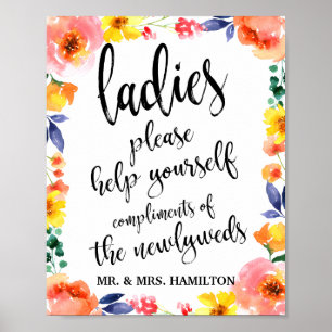 Ladies Bathroom Wedding Basket 8x10 Floral Sign