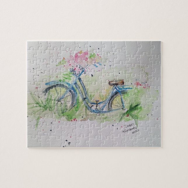 Ladies bicycle in spring field jigsaw puzzle (Horizontal)