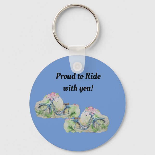 Ladies bicycle in spring field key ring (Front)