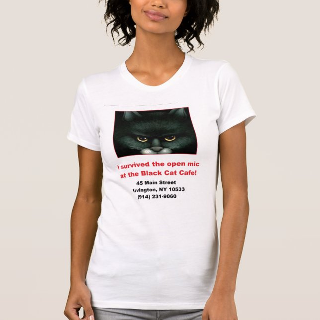 Ladies' Black Cat Open Mic T-Shirt (Front)
