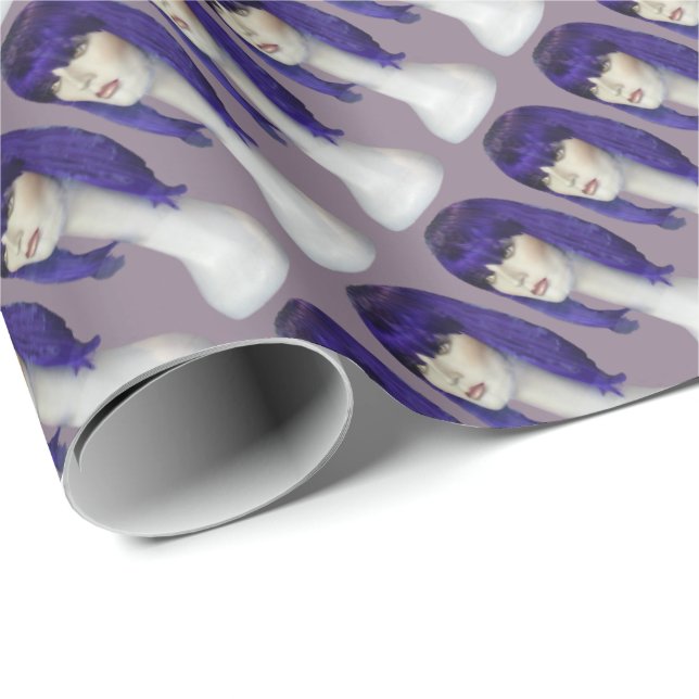 Ladies Blue Wig Wrapping Paper (Roll Corner)