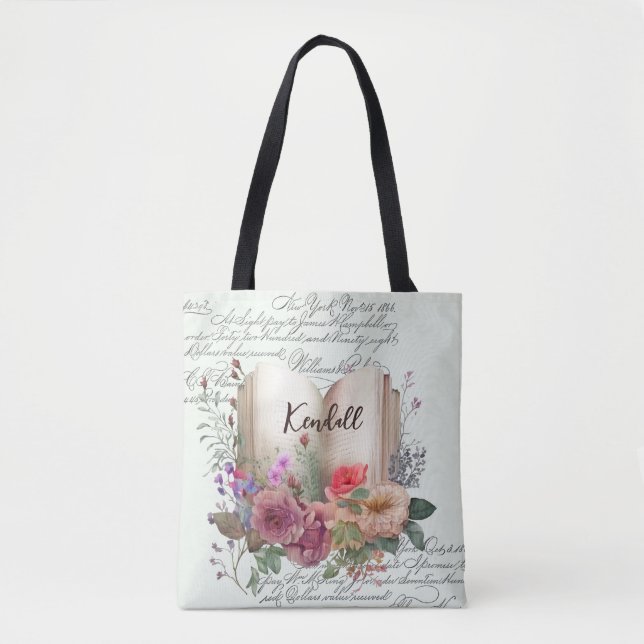 Ladies Book Club Watercolor Floral Tote Bag (Front)
