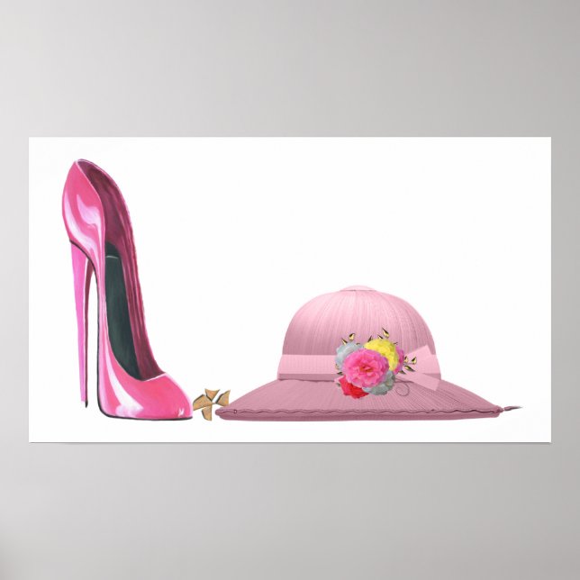 Ladies Day! Pink Stiletto Shoe and Hat Art Poster (Front)