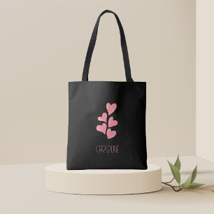 Ladies Elegant Black Boho Cute hearts  Tote Bag