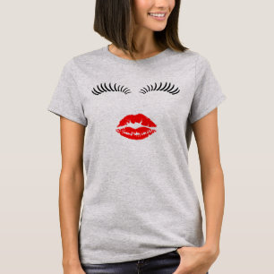Ladies Eye Lashes and LipStick Kiss T-Shirt