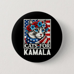 Ladies For Kamala Funny Cat 2024 President Kamala- 6 Cm Round Badge