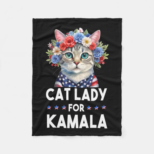 Ladies For Kamala Funny Cat 2024 President Kamala- Fleece Blanket (Front)