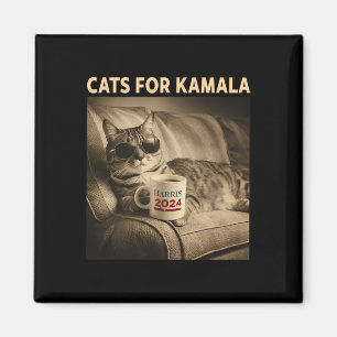 Ladies For Kamala Funny Cat 2024 President Kamala Magnet