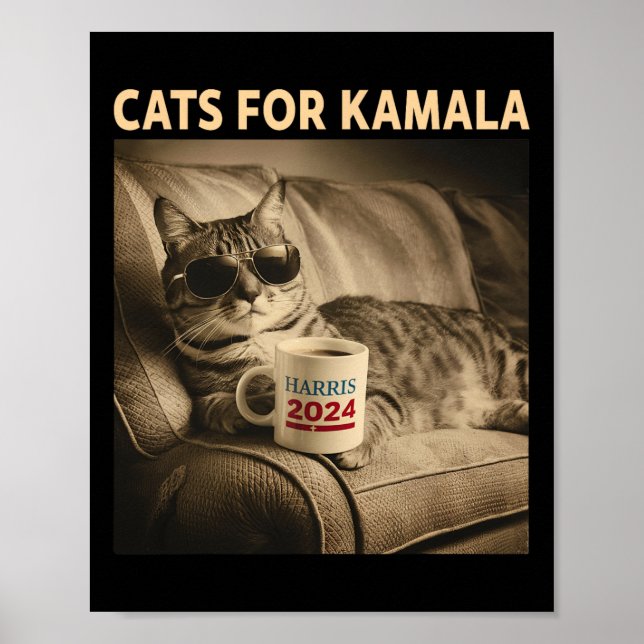 Ladies For Kamala Funny Cat 2024 President Kamala  Poster (Front)