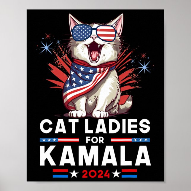Ladies For Kamala Funny Cat 2024 President Kamala- Poster (Front)