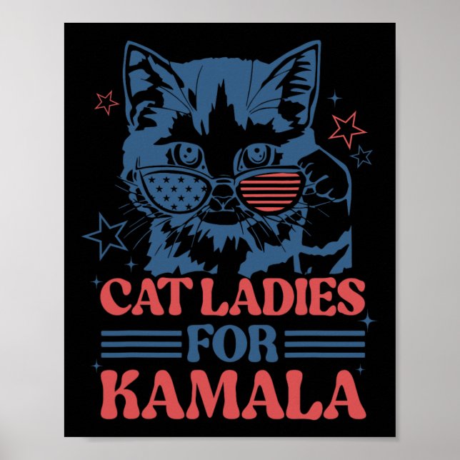 Ladies For Kamala Funny Cat President Kamala-harri Poster (Front)