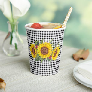Ladies Girls Events Gingham & Sunflowers Floral Paper Cups