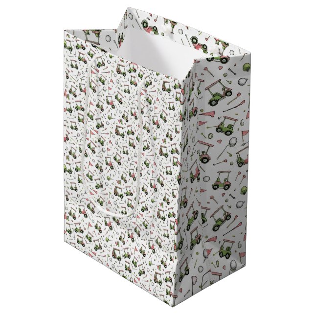 Ladies Golf Cart Pattern Medium Gift Bag (Front Angled)