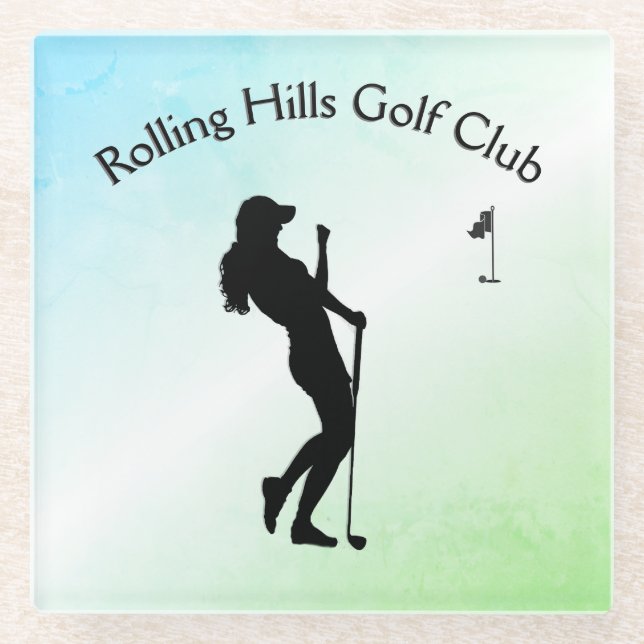 Ladies Golf Hole in One Green Business Glass Coaster (Front)