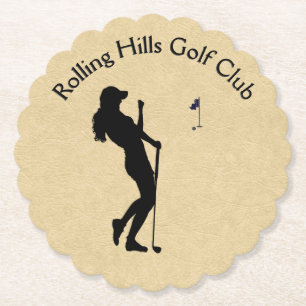 Ladies Golf Hole in One Green Business Paper Coaster