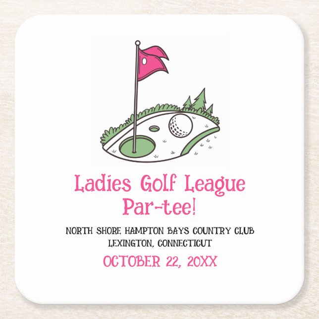 Ladies Golf League Party Square Paper Coaster (Front)