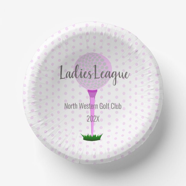 Ladies Golf League Pink Dot Party Bowl Paper Plate (Front)