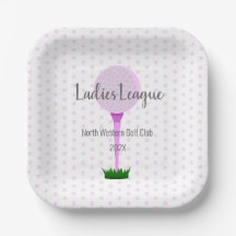 Ladies Golf League Pink Dot Square Party Plates