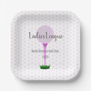 Ladies Golf League Pink Dot Square Party Plates