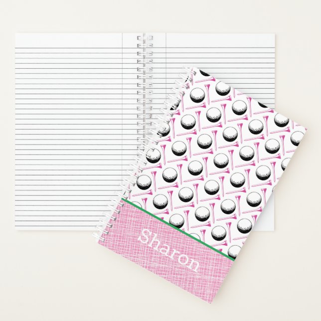 Ladies Golf Pink Green White Balls Tees Name Notebook (Inside)
