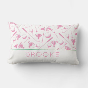 Ladies Golf Pink Green White Preppy NAME Classic Lumbar Cushion