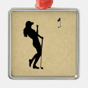Ladies Golfer Metal Ornament